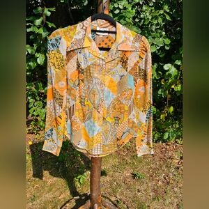 Vintage Patchwork Butterfly-Collar Button Down Blouse. Cottagecore.